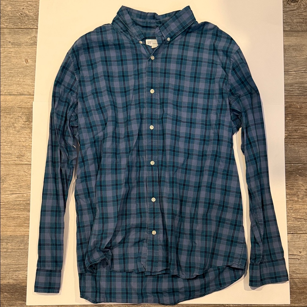 GAP Men's Green and Blue Plaid Button Down Shirt
